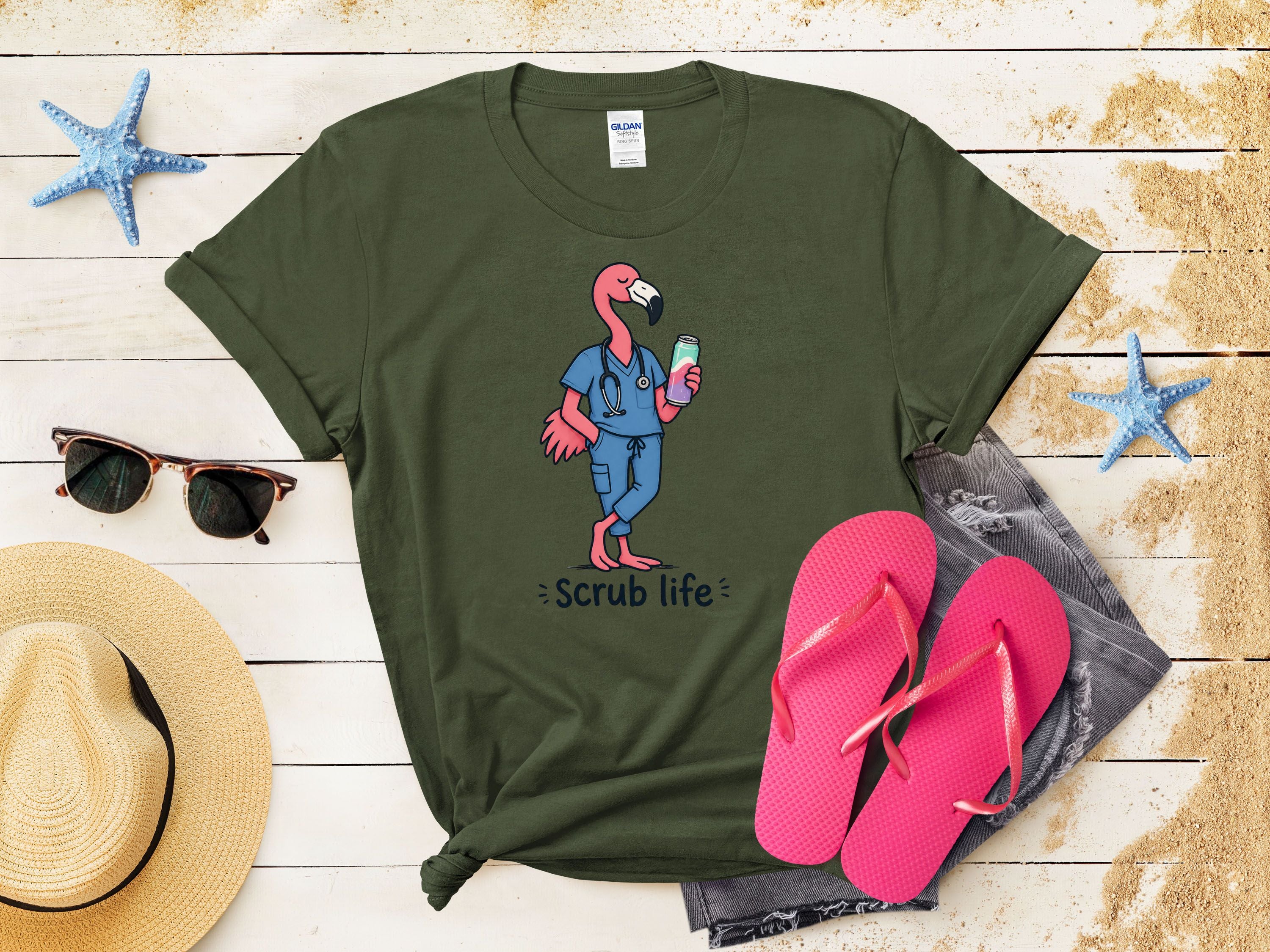 Scrub Life Flamingo Tee
