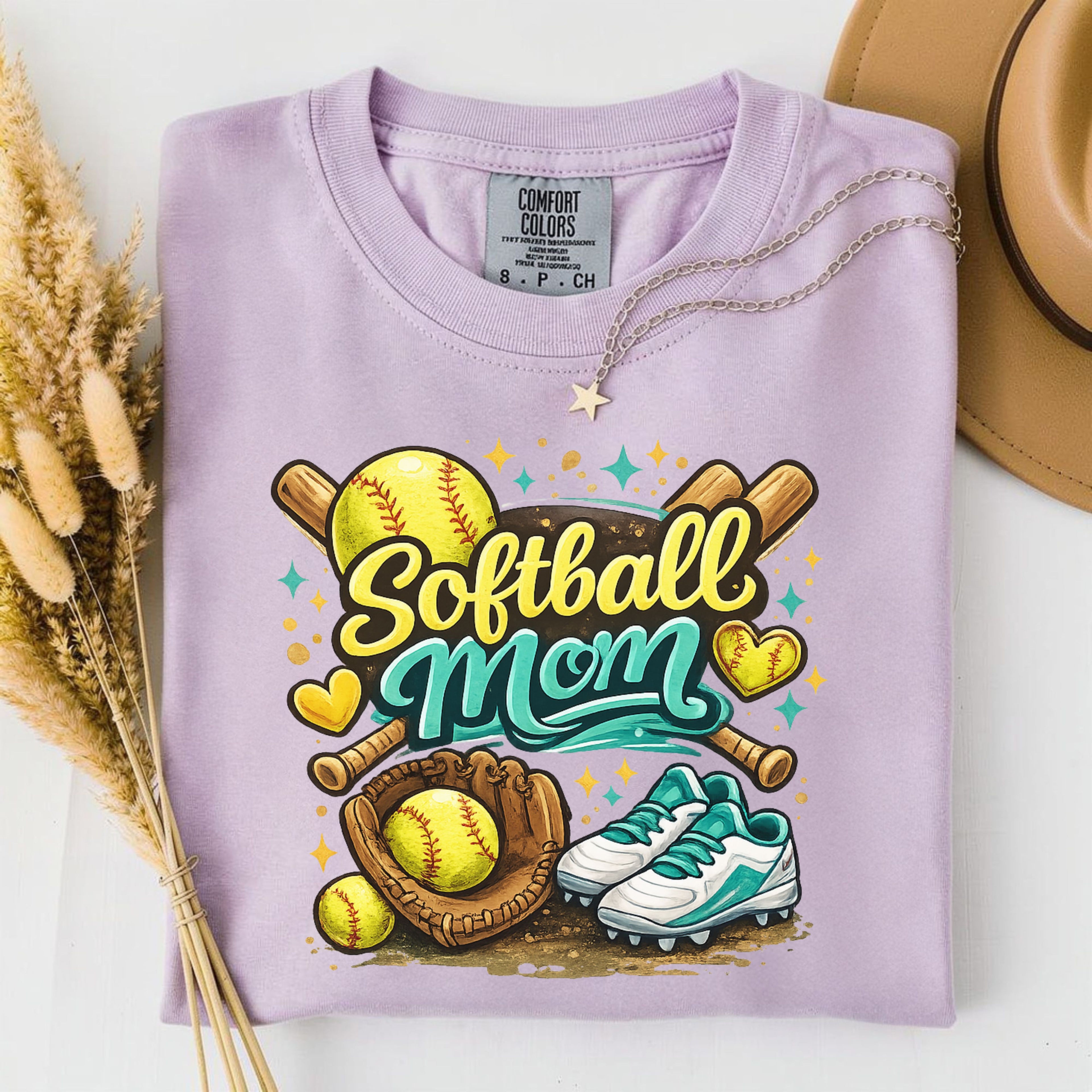 Softball Mom T-Shirt | Softball Glove, Ball & Cleats Design