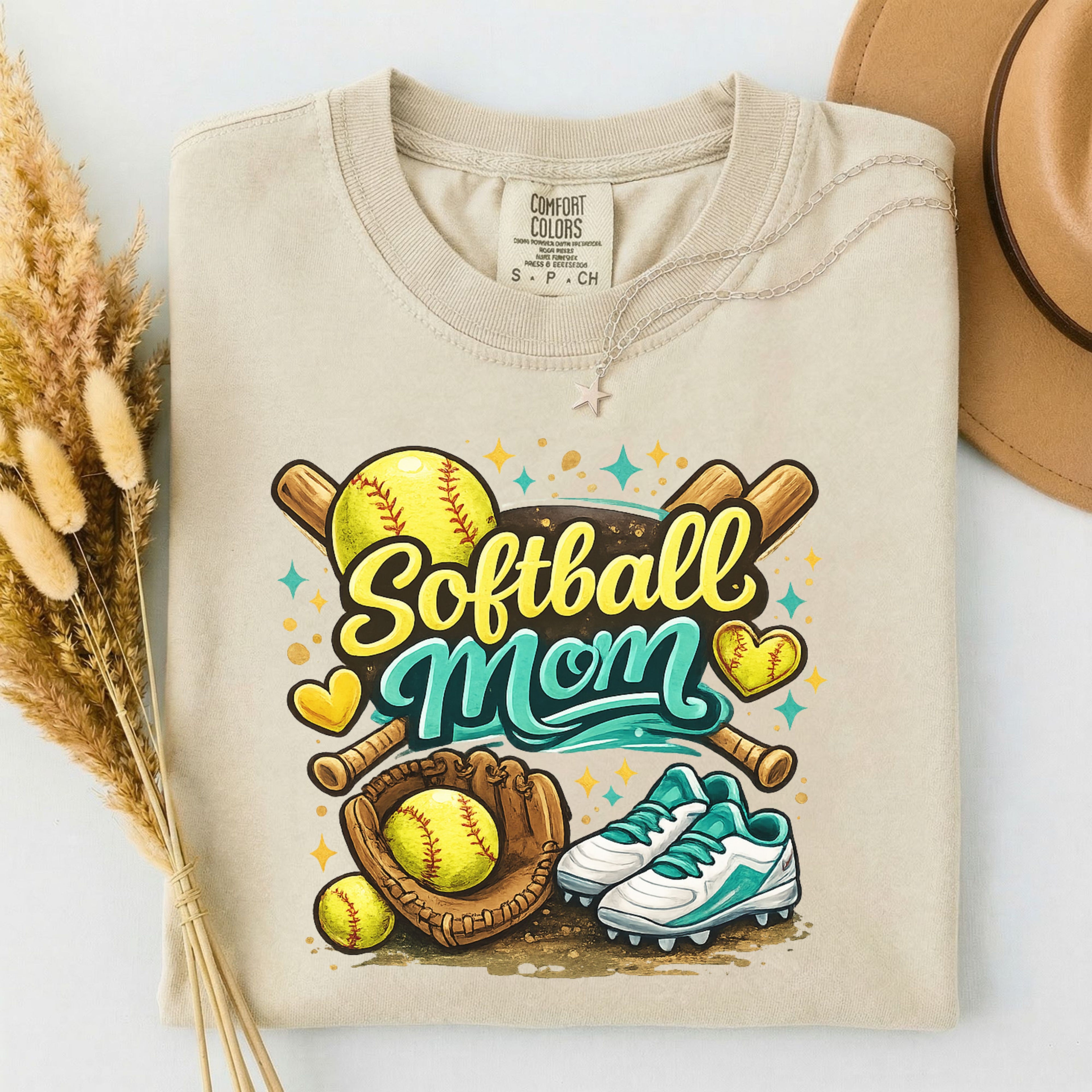 Softball Mom T-Shirt | Softball Glove, Ball & Cleats Design
