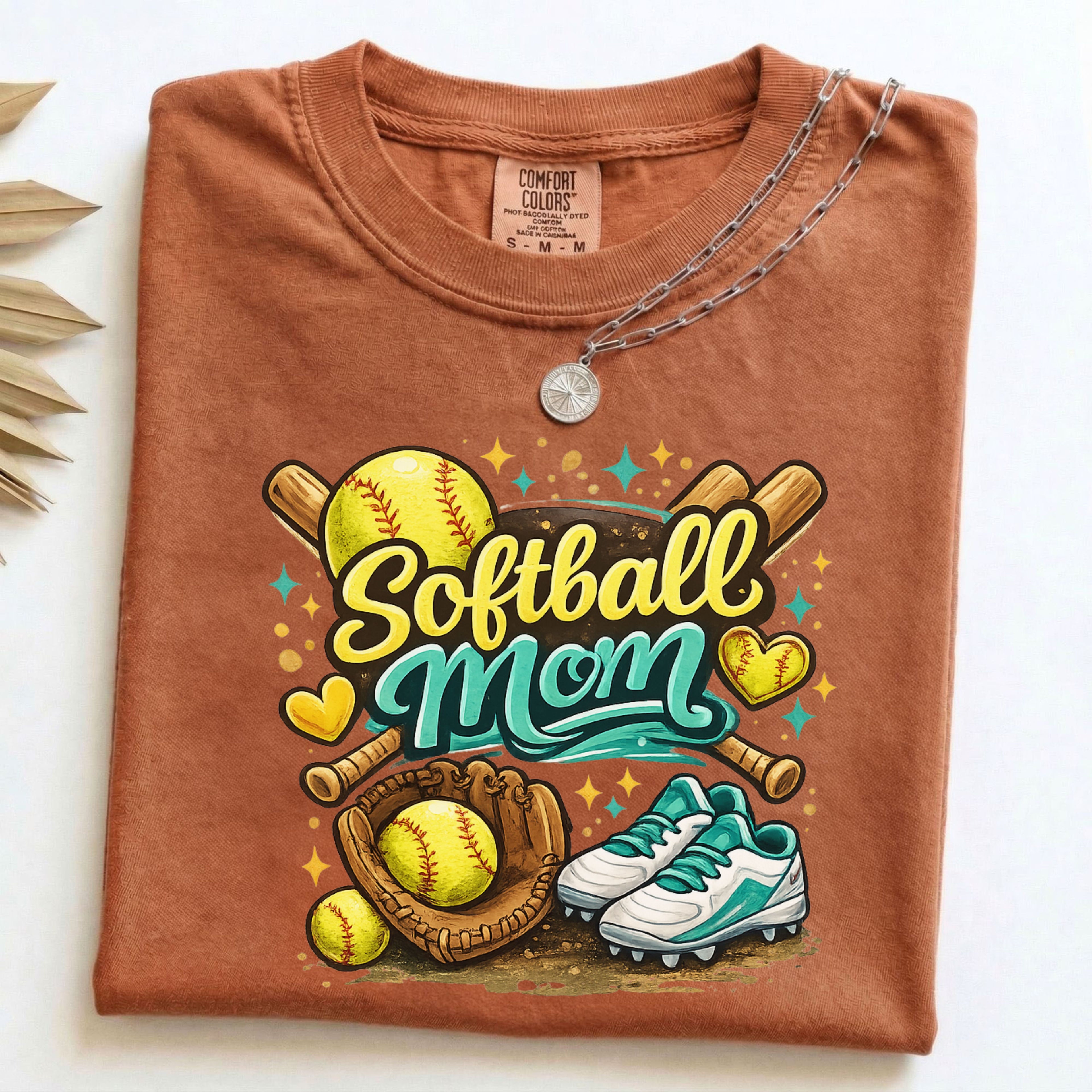Softball Mom T-Shirt | Softball Glove, Ball & Cleats Design