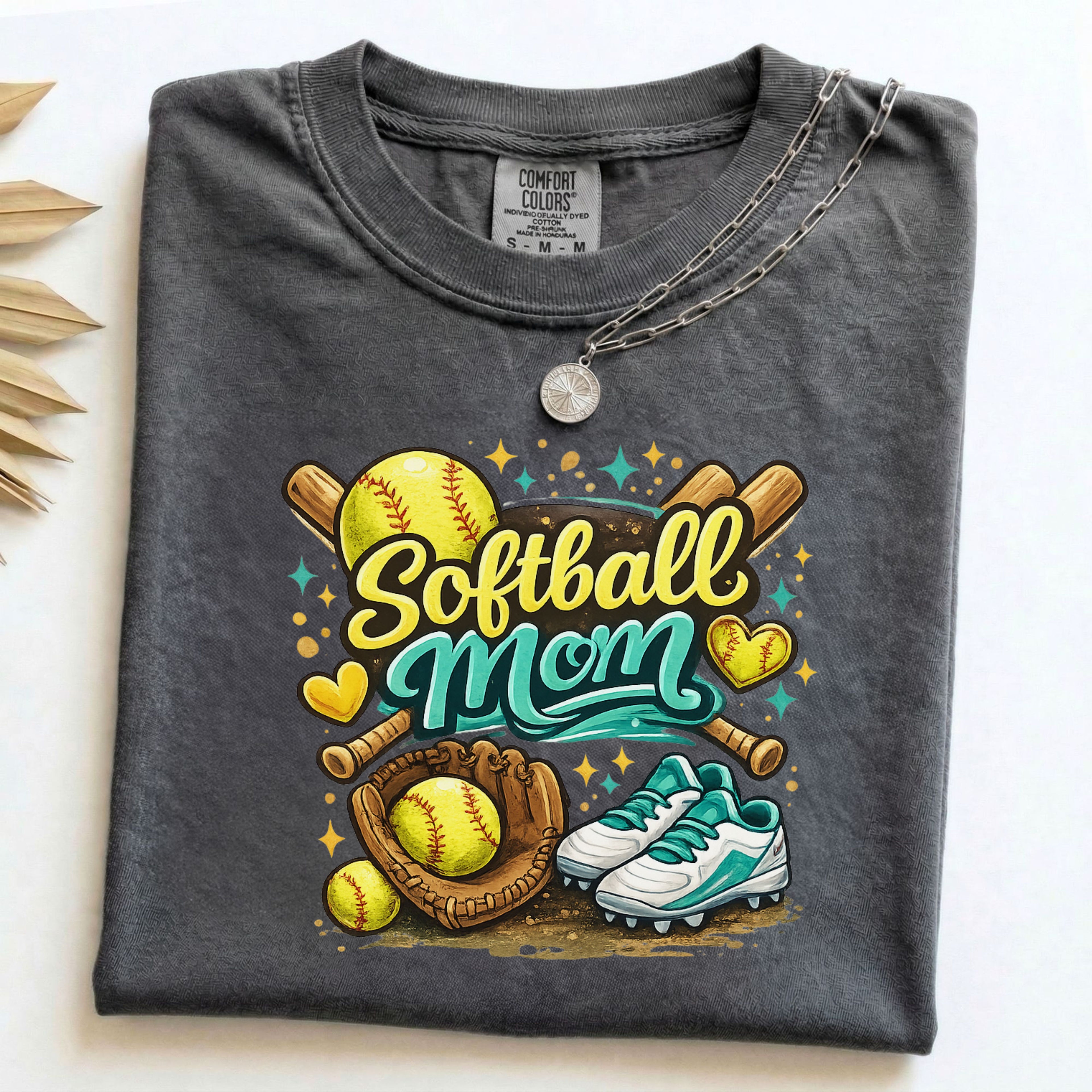 Softball Mom T-Shirt | Softball Glove, Ball & Cleats Design