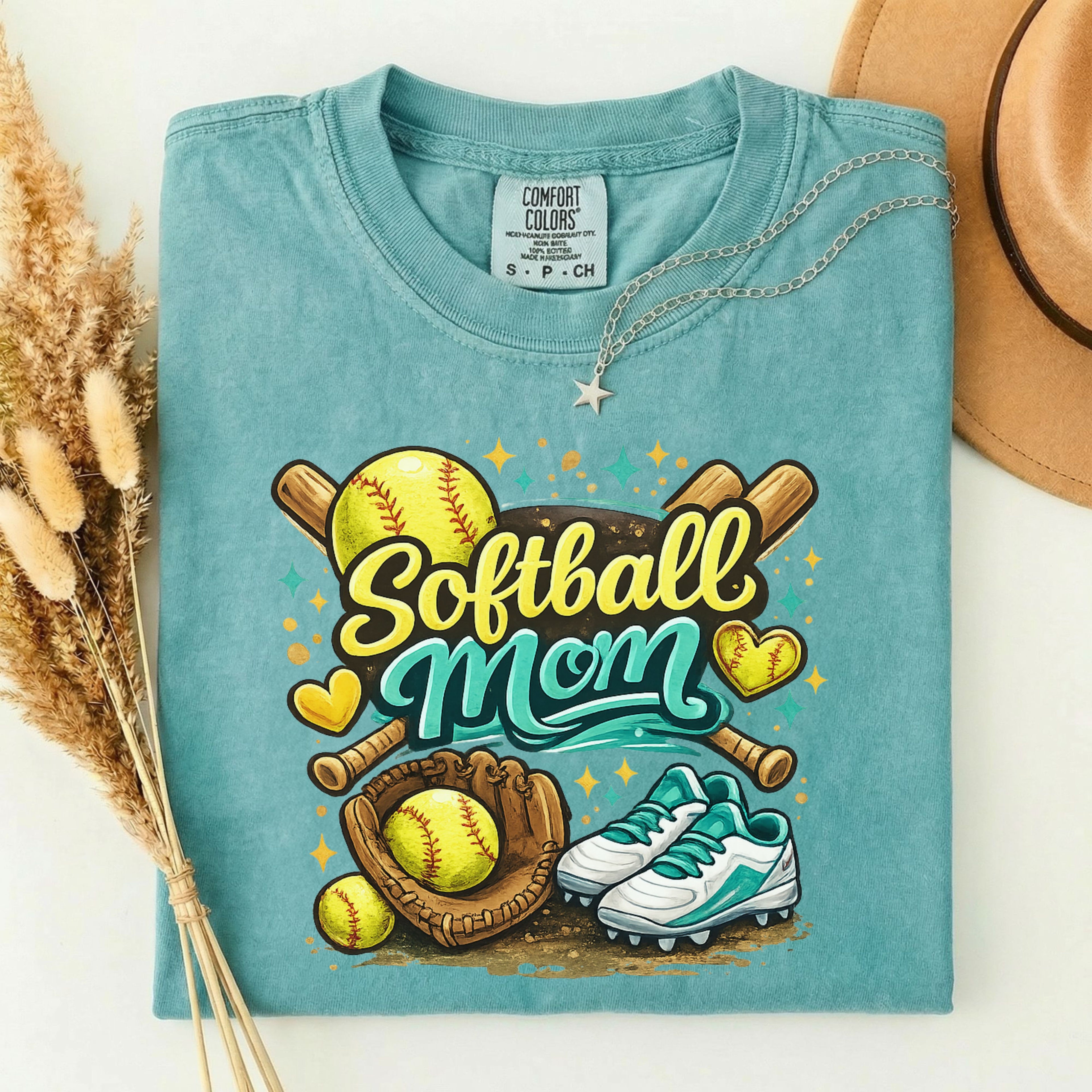 Softball Mom T-Shirt | Softball Glove, Ball & Cleats Design