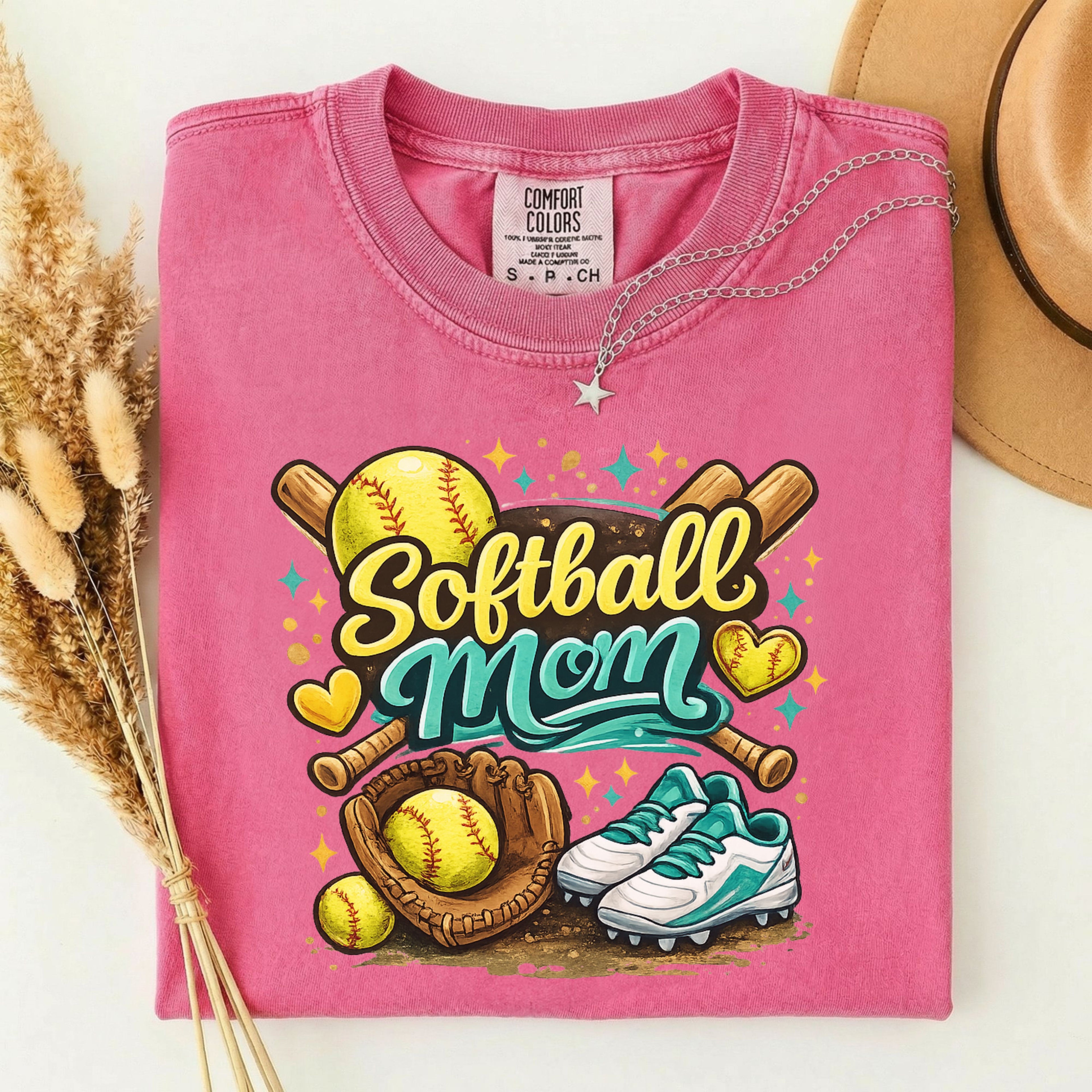 Softball Mom T-Shirt | Softball Glove, Ball & Cleats Design
