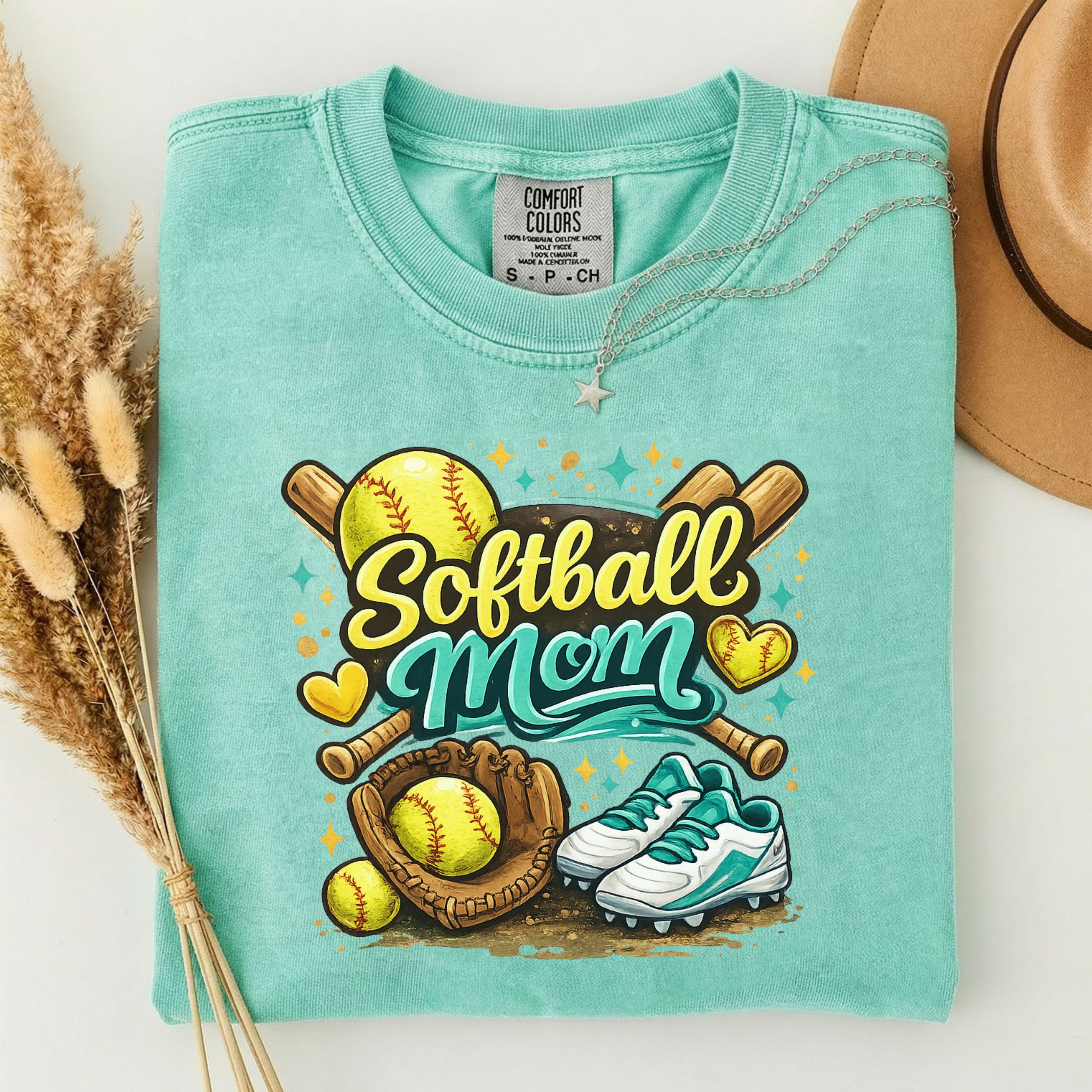 Softball Mom T-Shirt | Softball Glove, Ball & Cleats Design